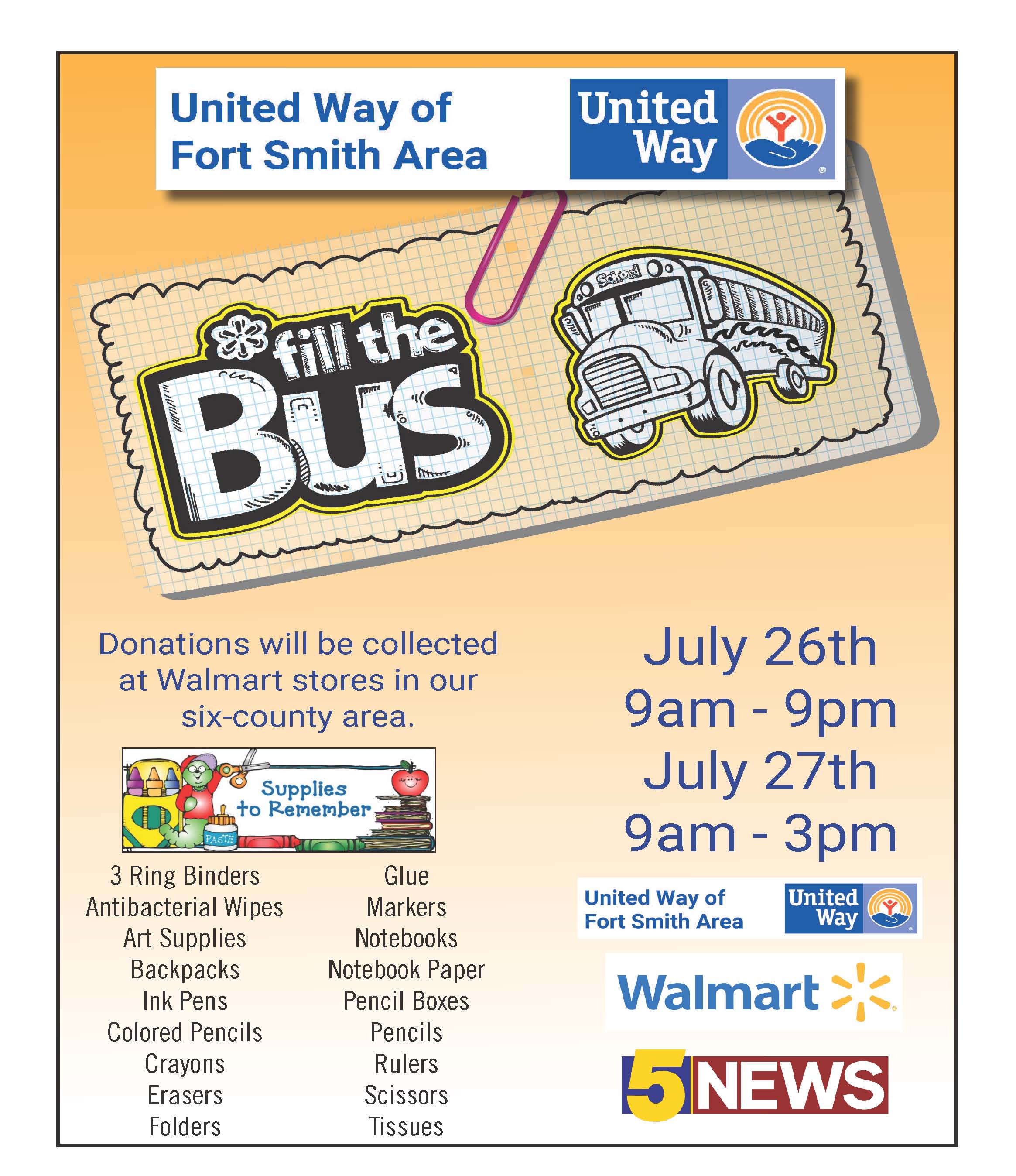 Fill the Bus July 24th and 25th United Way of Fort Smith Area